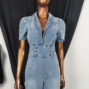 bebe Short Sleeve Denim Jumpsuit, Lt Blue, Sz 4